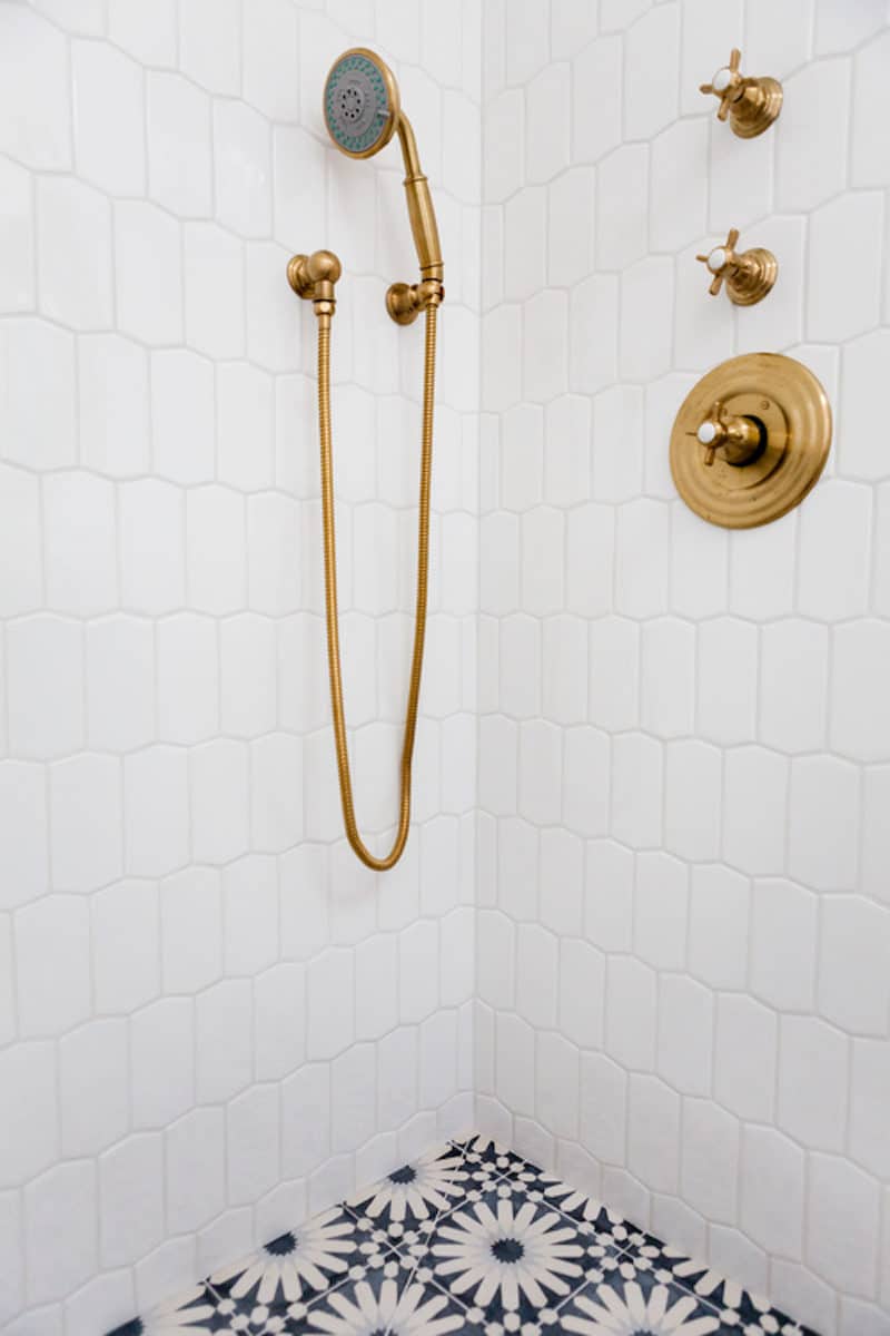 boho bathroom brass shower head