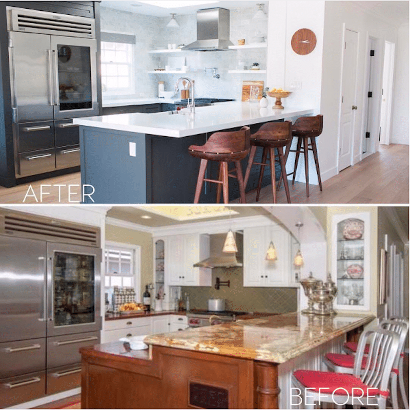 two rooms before after kitchen barstools