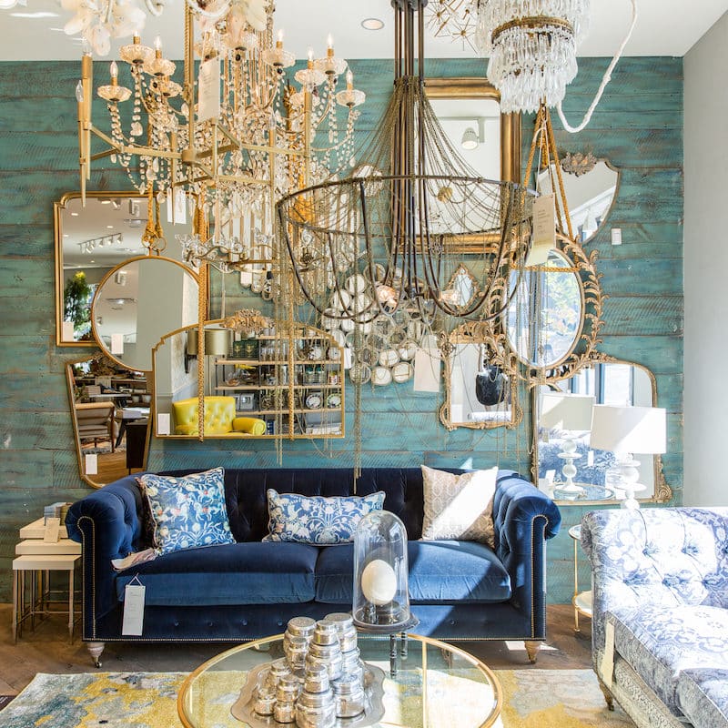 living room design gold mirror chandelier anthropologie