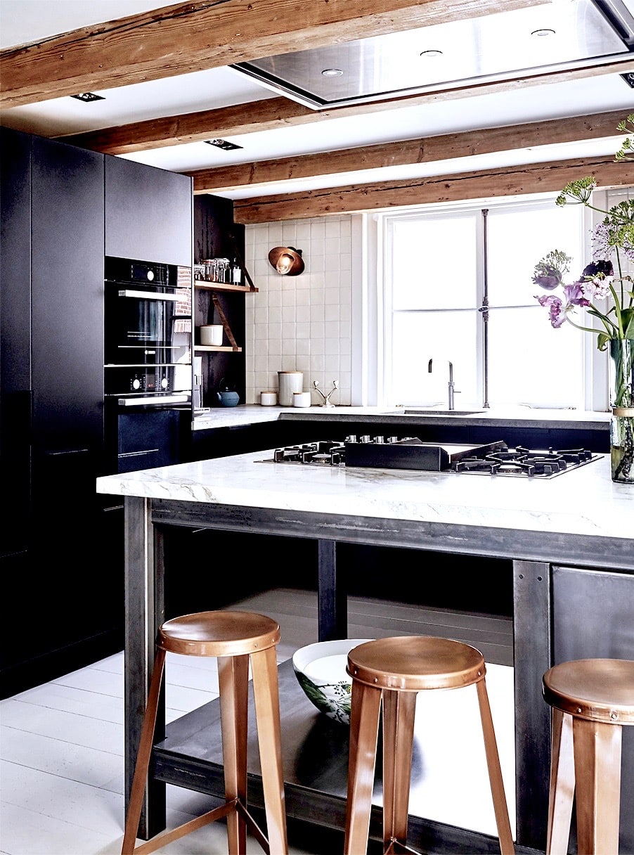 Alt tag for canal-loft-house-kitchen-grey-cabinets-exposed-beams-cococozy-nicemakers