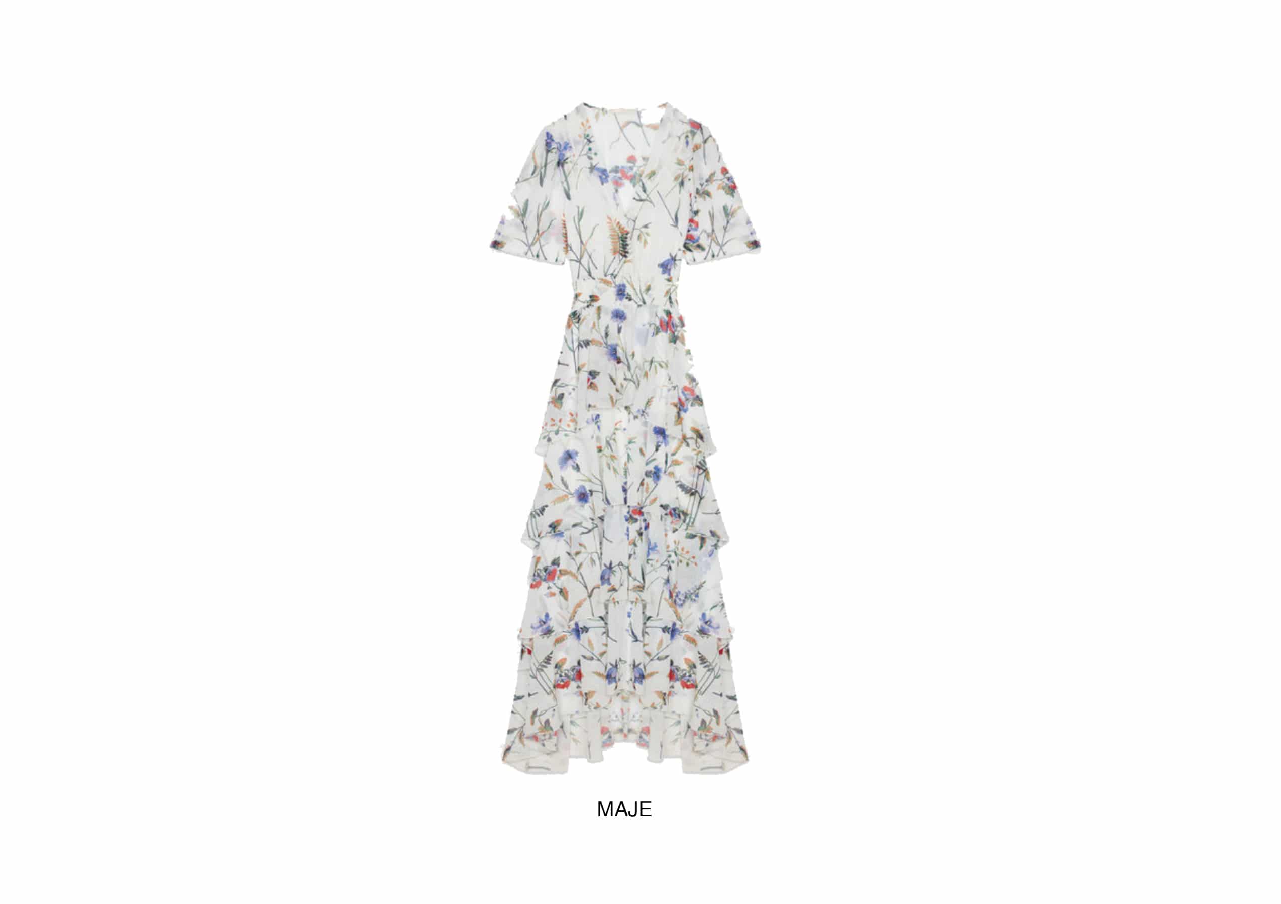 Alt tag for Maje Maxi Floral Ruffle Dress