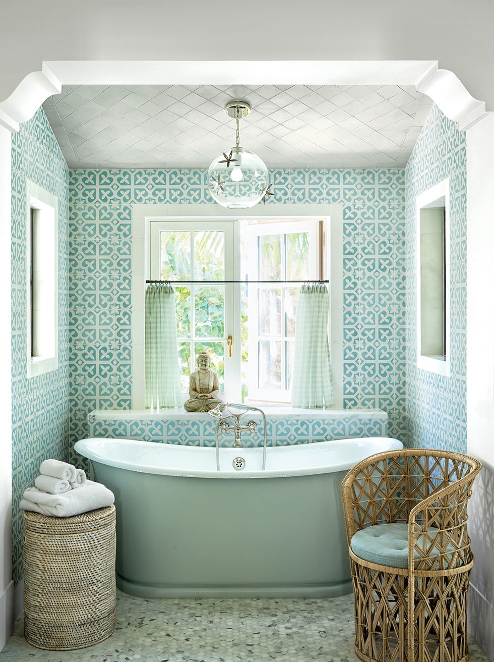 Alt tag for turquoise-bathroom-standalone-tub-cococozy