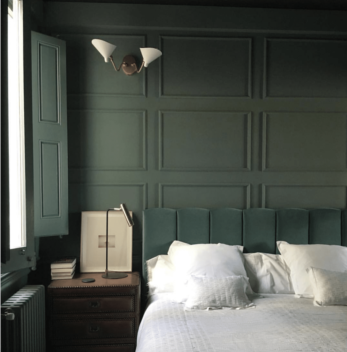 Alt tag for Muted_Green_Interiors_Bedroom_Green_Headboard_White_Bedding