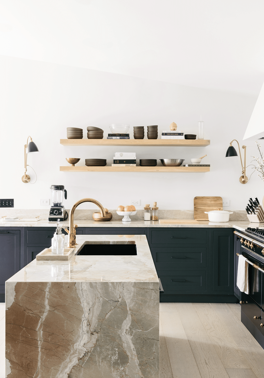 Alt tag for Open Kitchen Shelving Marble