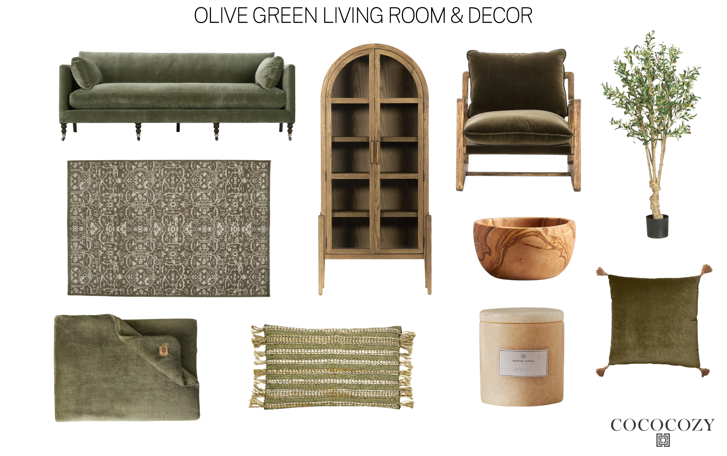 Alt tag for COCOCOZY olive green living room
