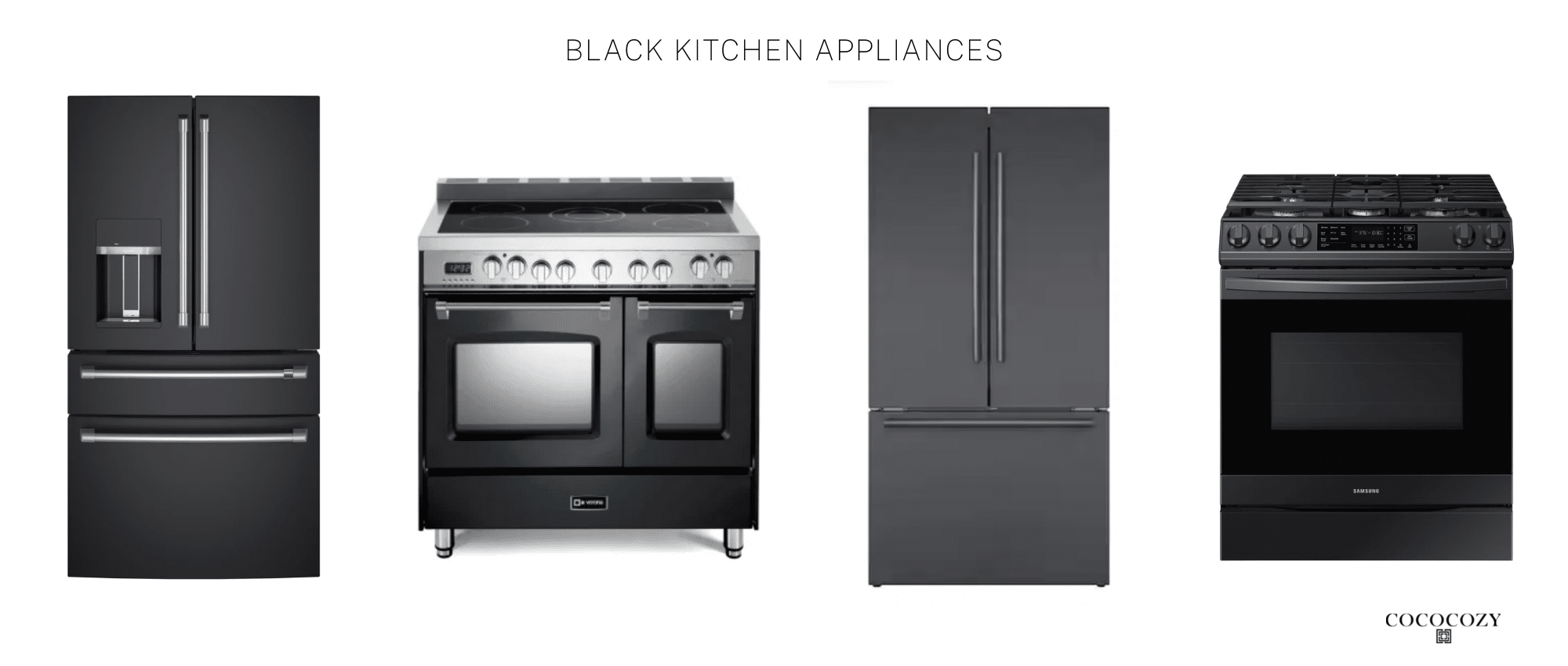 Alt tag for black-kitchen-appliances-refrigerator-stove-over-cococozy-aj-appliances