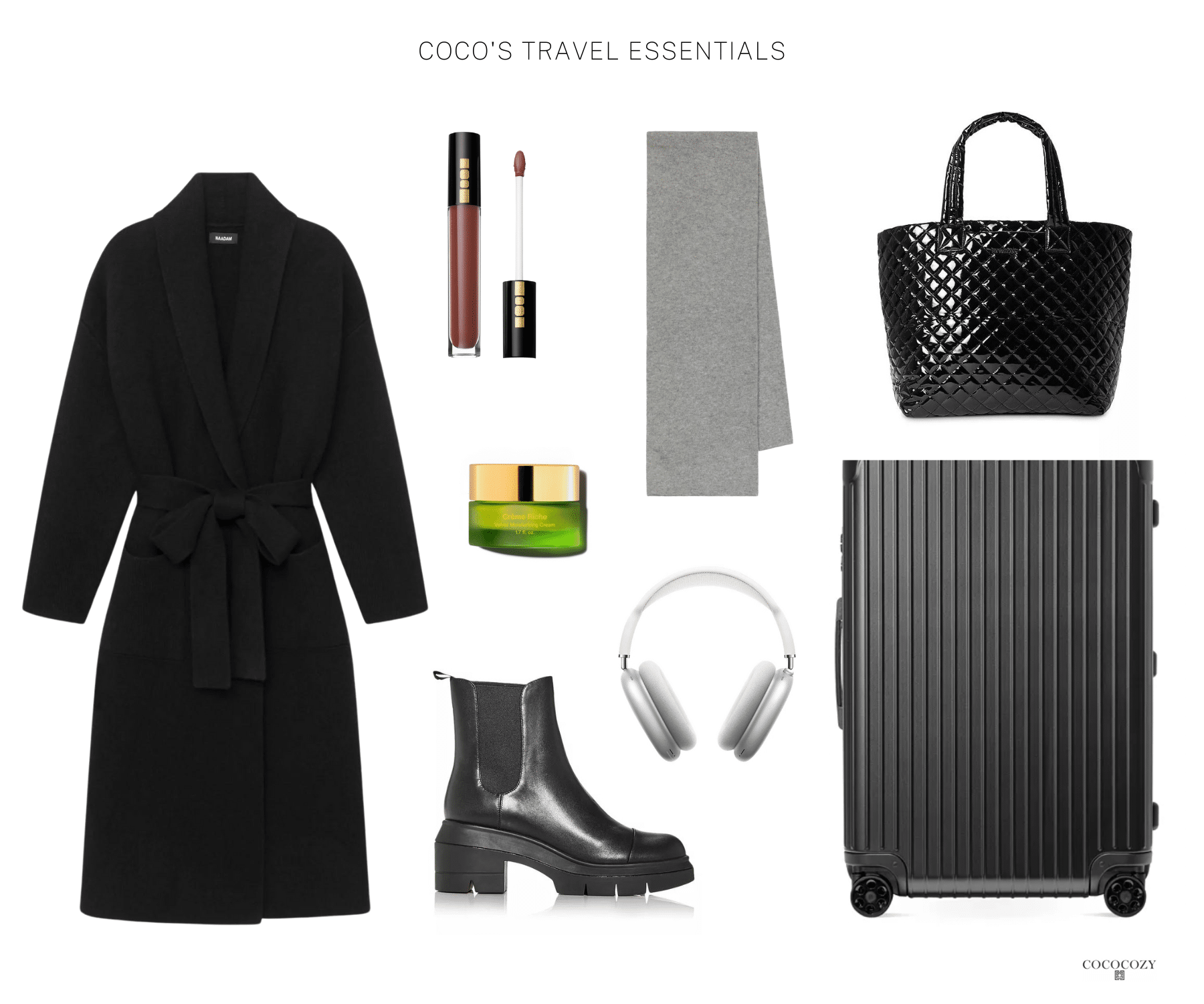 Alt tag for travel-outfit-coat-boots-winter-style-bloomingdale's-cococozy