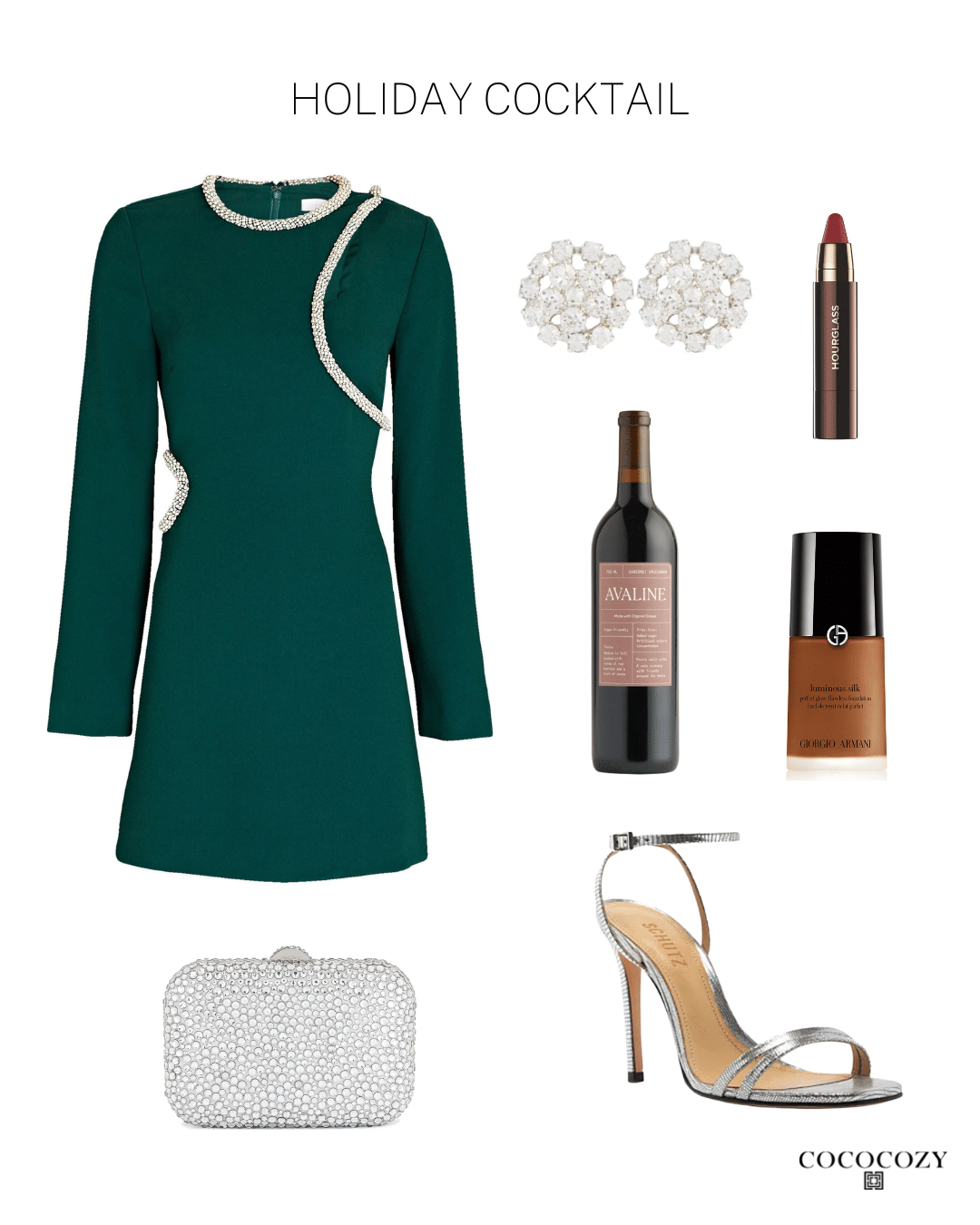 Alt tag for holiday-cocktail-dress-emerald-silver-cococozy