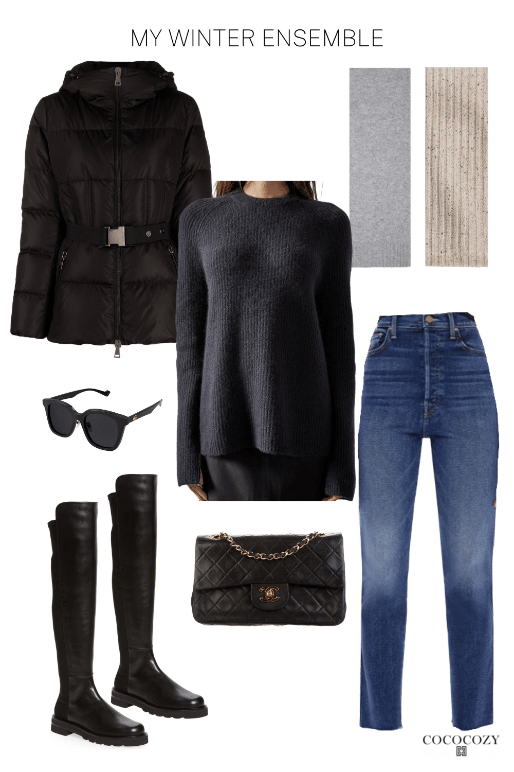 Alt tag for winter-fashion-gucci-sunglasses-blue-denim-jeans-cashmere-scarfs-james-perse- cococozy