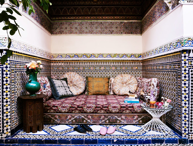 Moroccan tile outdoor daybed sofa living room international bohemian