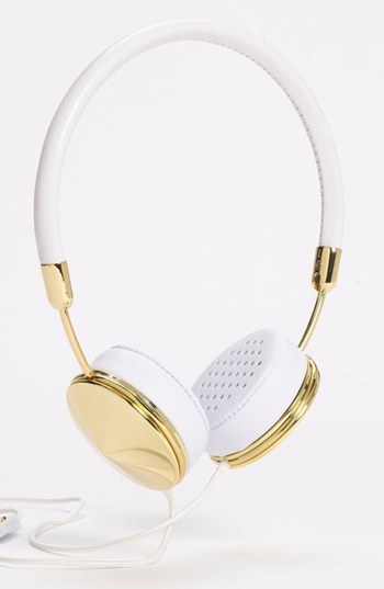 Gold and white headphones