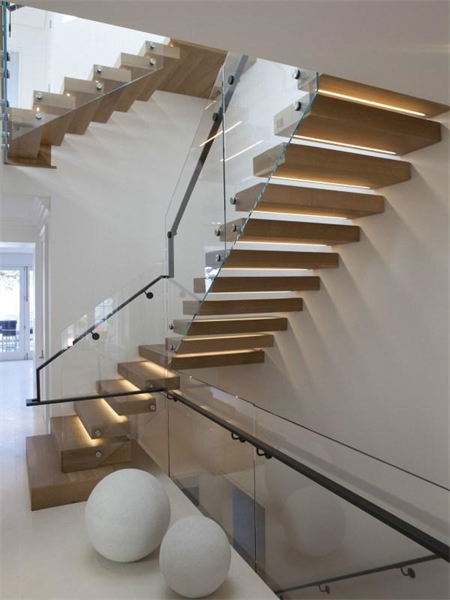 modern stairs staircase stairwell floating steps glass railing cococozy interior design