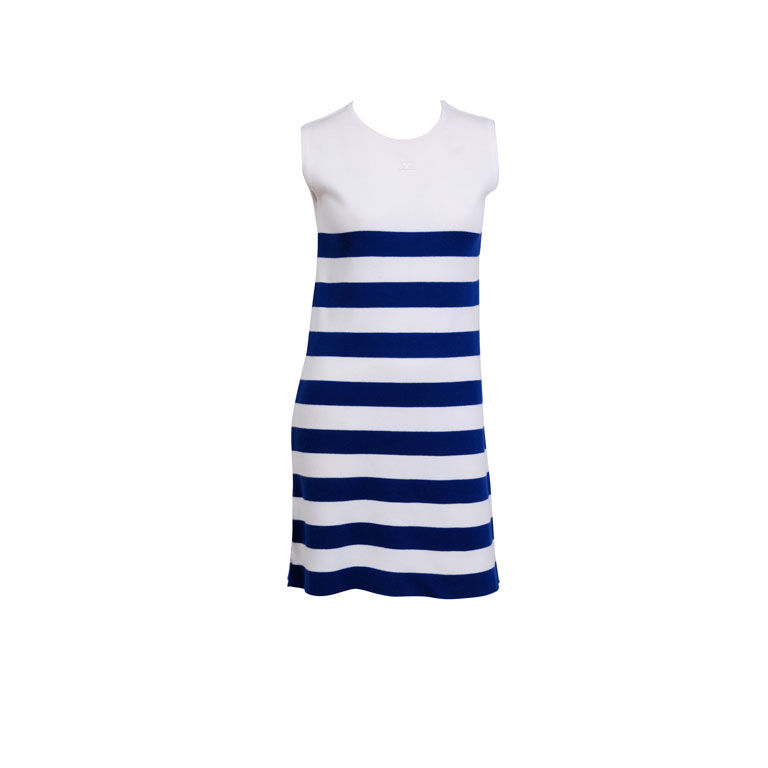 1960's blue and white sleeveless shift dress