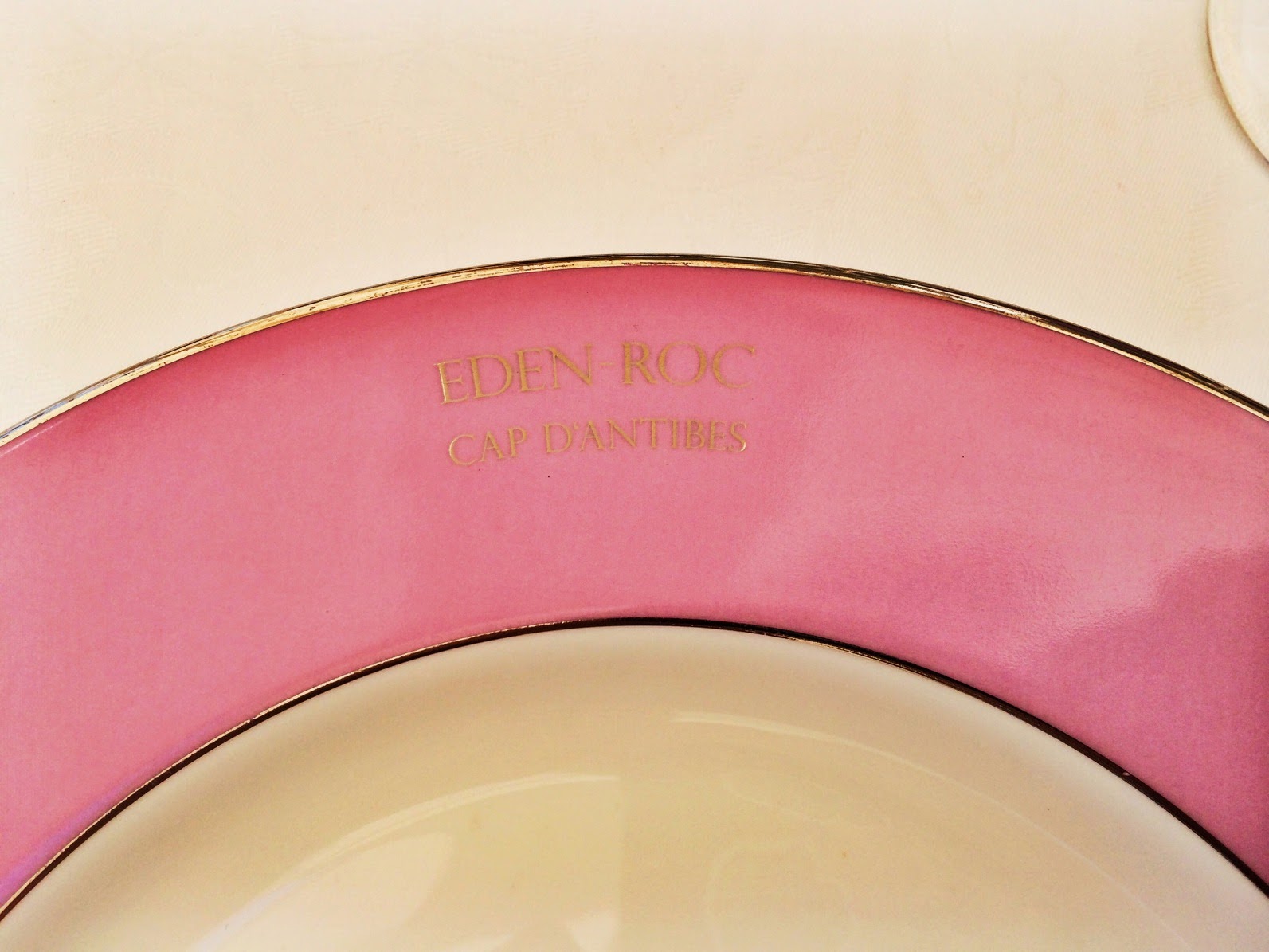 Pink, white and gold china at Hotel du Cap Eden Roc