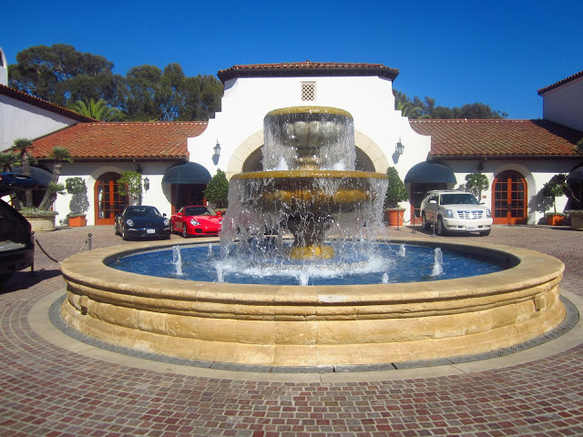 Spanish style circular fountain in frot of Bacara resort in Santa Barbara