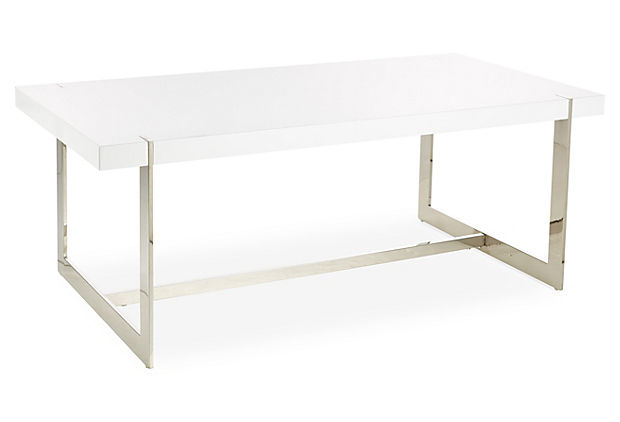 White lacquer and steel coffee table