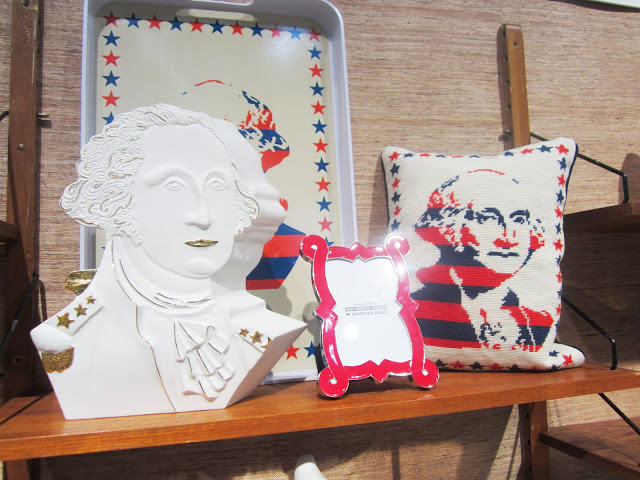 George Washington bust, pillow and tray from Jonathan Adler's booth at the New York International Gift Fair 