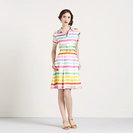 lassic shirtdress that buttons to waist; comes with patent belt. Pink, yellow, white, green, purple stripes by Kate Spade
