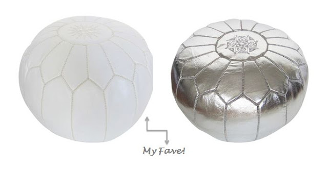 White and silver leather Moroccan Pouf's from COCOCOZY