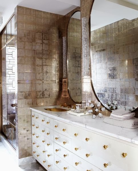 Kelly Wearstler bathroom gold tile sink knobs