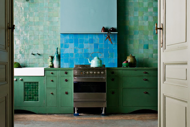 zellig tile blue green kitchen backsplash farmhouse sink rustic decor interior design home
