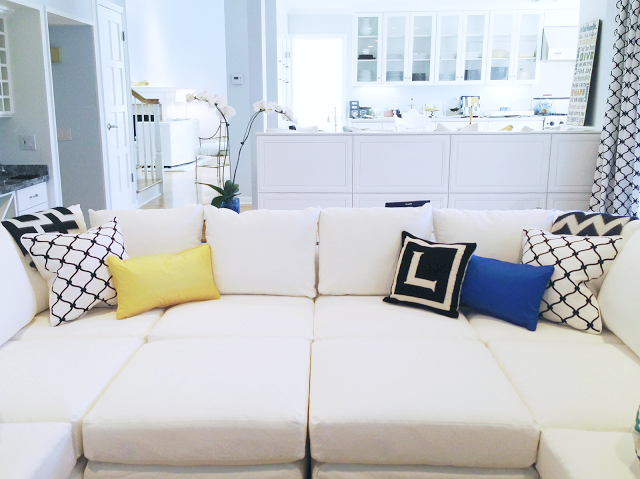 Sectional sofa with COCOCOZY linen pillows 