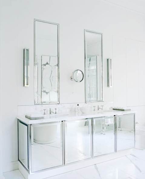 sleek and modern take on mirrored sink cabinets