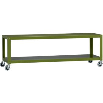 Steel two shelf media cart with green powdercoat finish