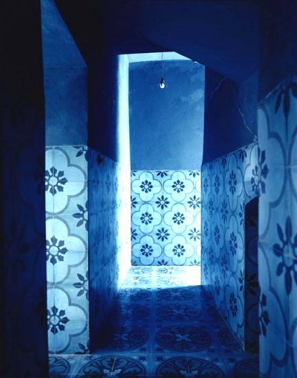 Mysterious blue hallway Moroccan tiles 