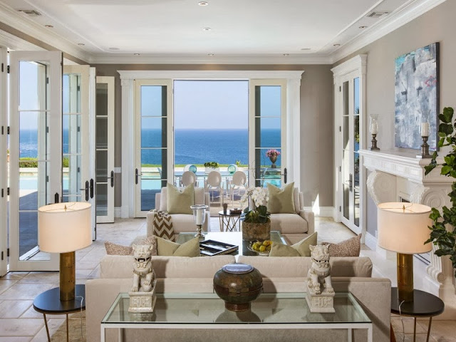 Living room in a Malibu villa with an ocean view