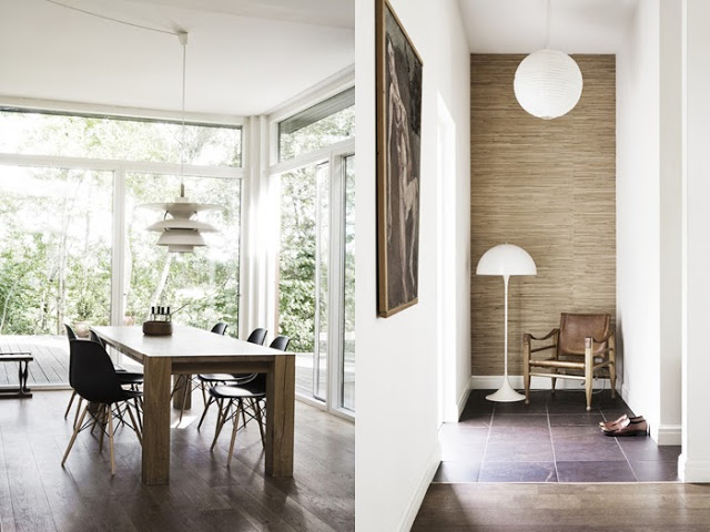 Simple, clean and modern dining room and hallway in a Danish home