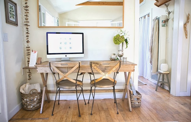 Small home office in a beach cottage that doubles as a dining room