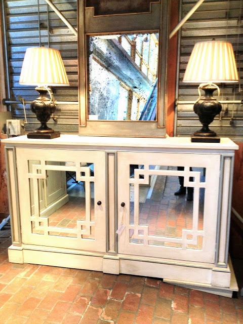 white mirrored buffet cabinet furniture fretwork carved home furnishings case goods house decor dining room