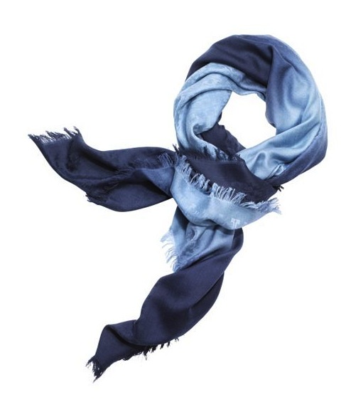 Tory Burch logo dip dye blue scarf light blue dark blue