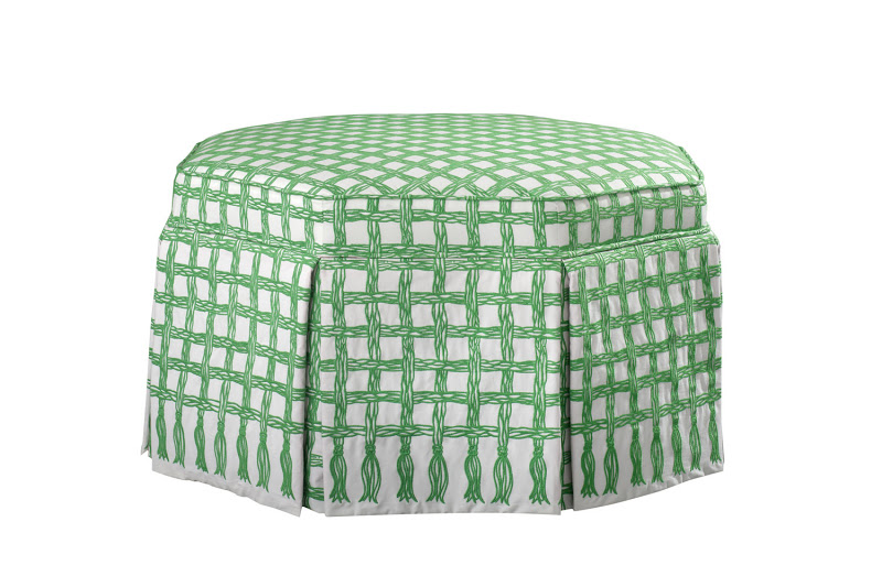 Octagonal shaped ottoman with green white trellis rope by Lilly Pulitzer