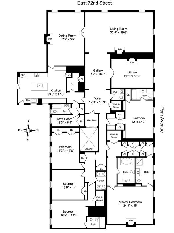 Floor plan of a Park Avenue Apartment