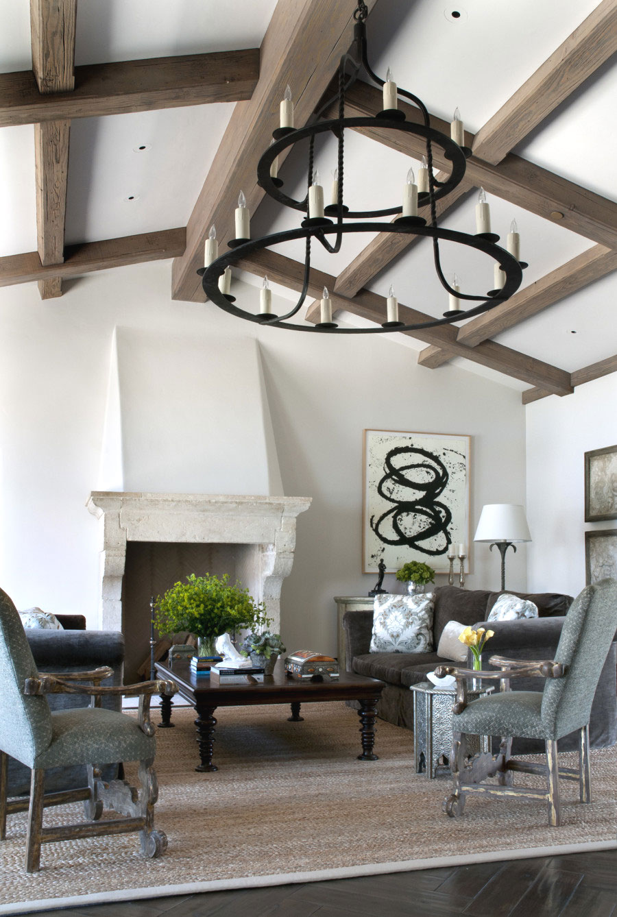 Living room with exposed beams