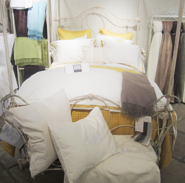 COCOCOZY Loop pillow in yellow on white, yellow and mustard bedding from the Downtown Company
