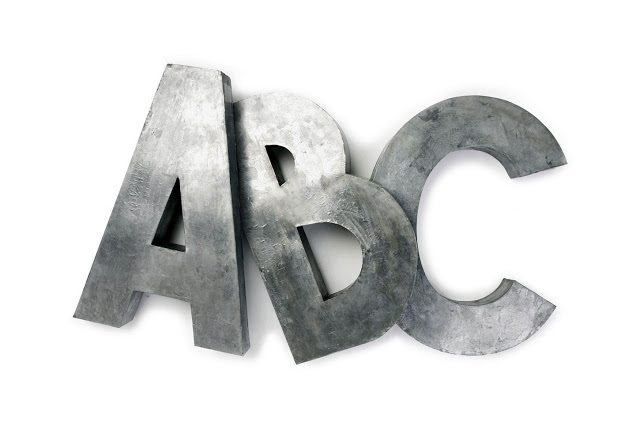 metal letters zinc oversized alphabet ABC wall decor decorate style interior design art