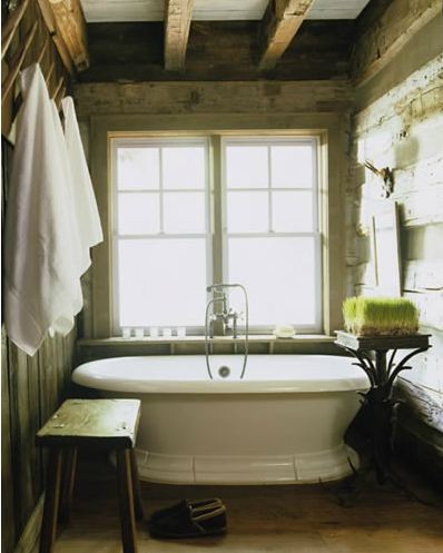 beautiful bathroom with knotty wood paneling