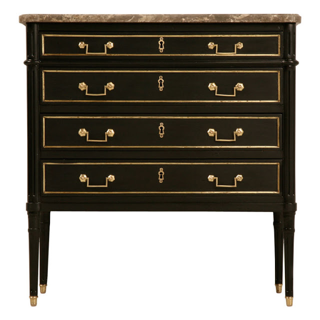 Petite Ebonized Louis XVI 4 Drawer Dresser Commode