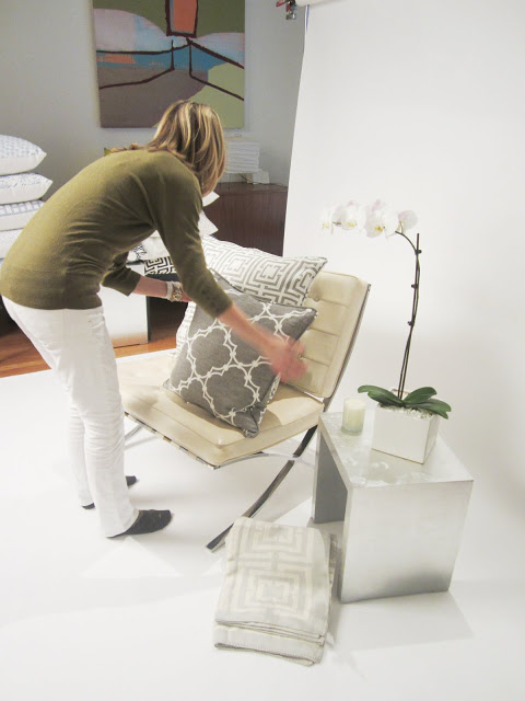 primping pillows for COCOCOZY Collection photo shoot