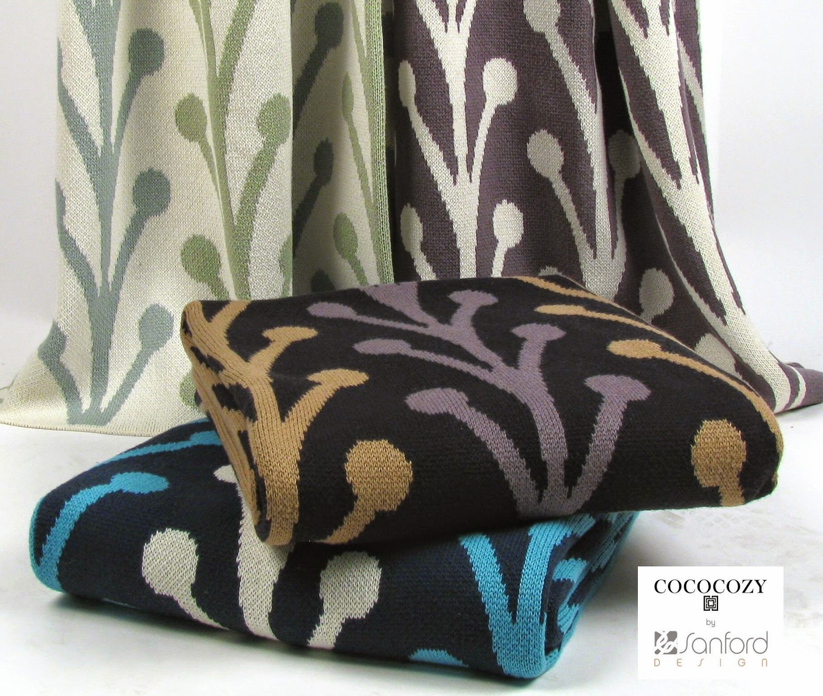 COCOCOZY throw blankets throws Vine pattern blue green