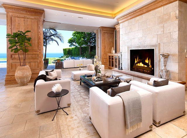 Living room in a multi million dollar beach house in Malibu, CA