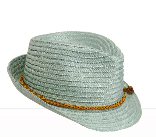 light blue straw hat with woven band