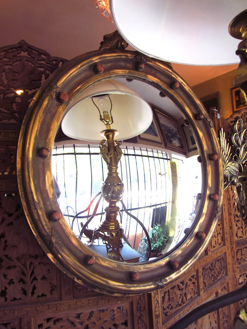Round wood framed convex mirror