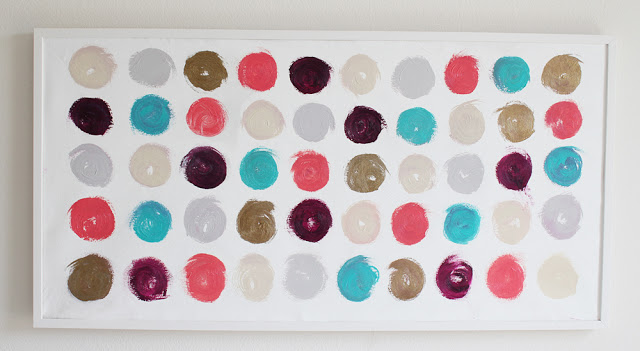 Painting made of lipstick dot swatches arranged in a 5x10 rectangle