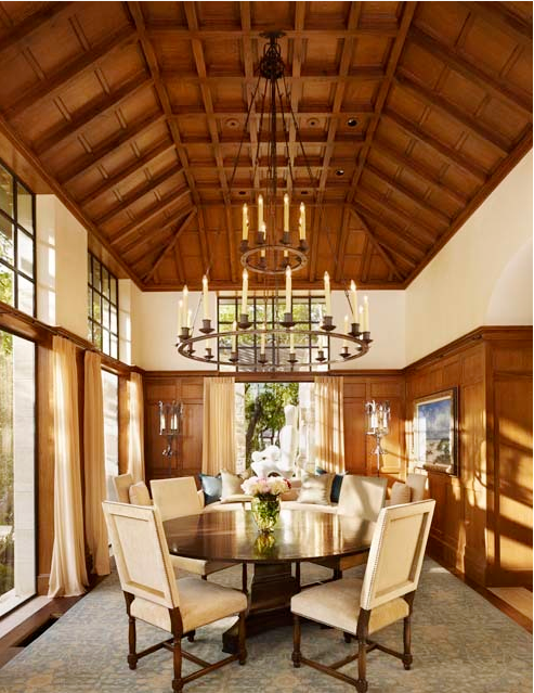 Vaulted ceilings in the dining room of a Texas home by Michael Imber