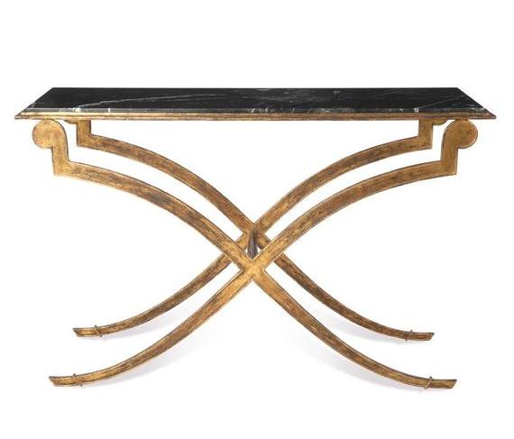 Gilt metal console table with marble top