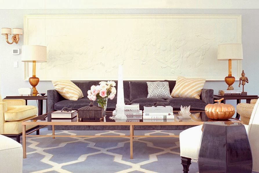 Kelly Wearstler living room greek freize gray sofa